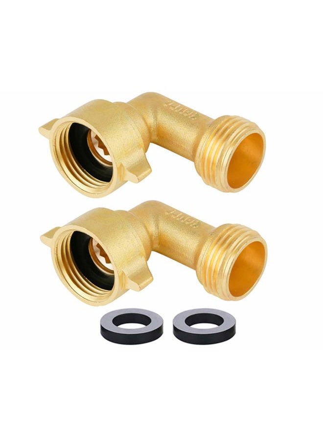 HQMPC Garden Hose Connector 90 Degree Brass Garden Hose Elbow Solid Brass Adapter (2Pcs)+ Extra 4 Pressure Washers - Image 1