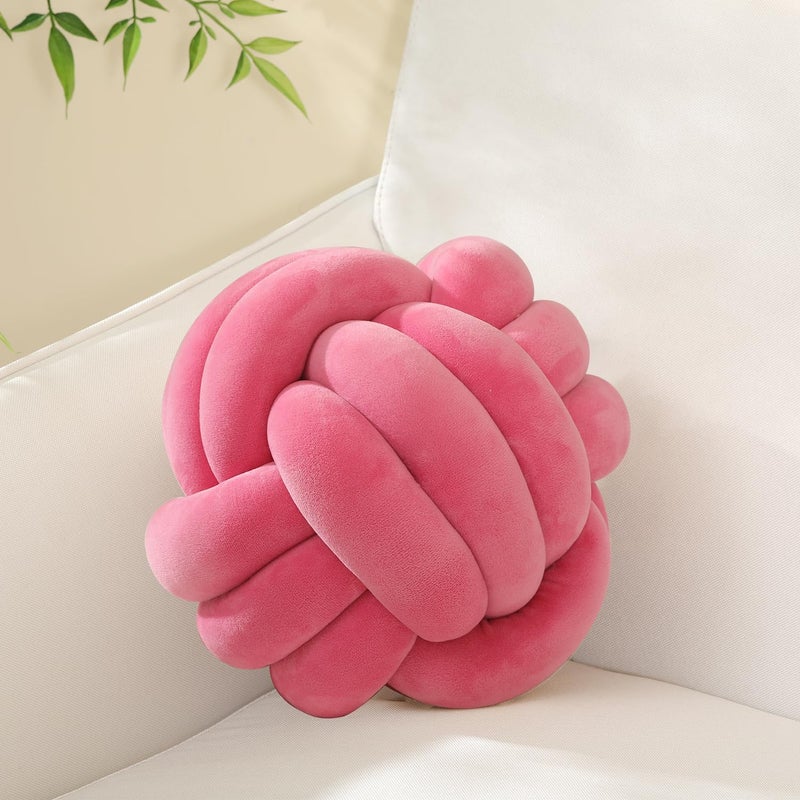 Sioloc Soft Knot Ball PillowsRound Throw Pillow Cushion Home Decoration Plush PillowThrow Knotted Pillow Handmade Round Pillow78inchesRose red