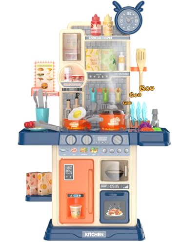 TWFRIC Play Kitchen for Toddlers Kids Kitchen Playset Toddler Girl Toys with Cooking Stove Steam Sink and Food Pretend Cooking Set Toy for 3 4 5 Year Old Kid Birthday Blue - Image 1