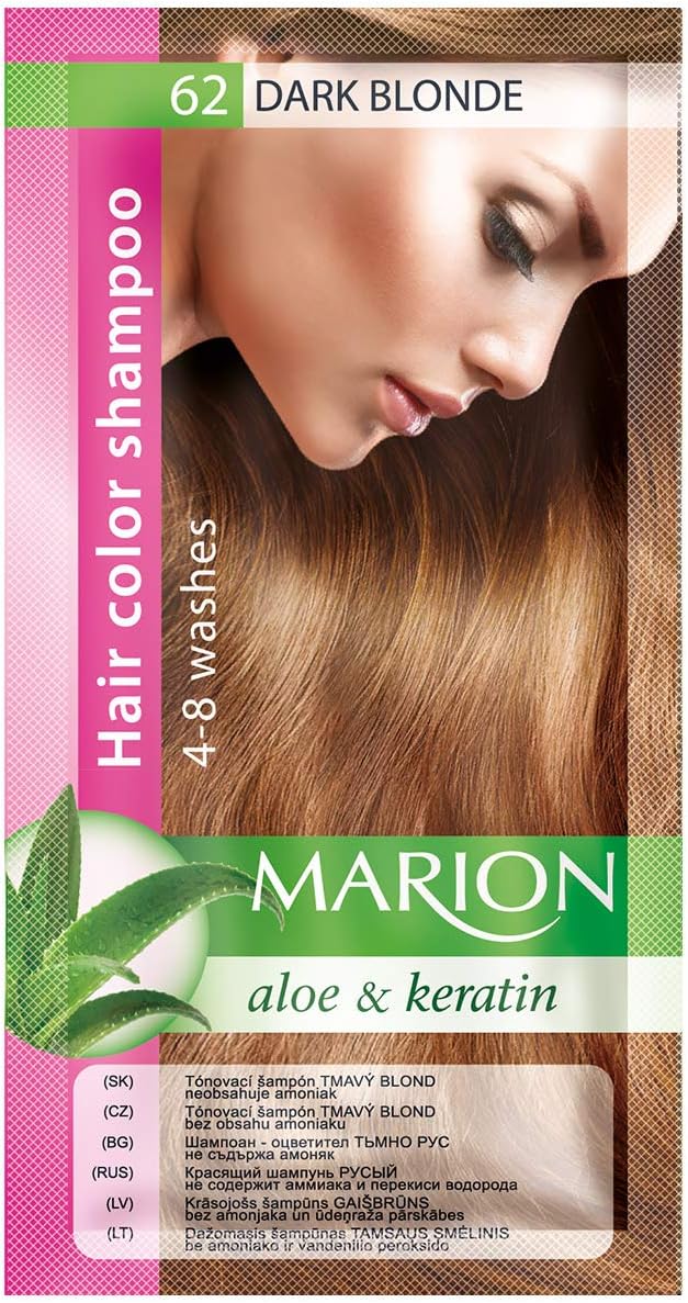 Marion Marion Hair Color Shampoo in Sachet Lasting 4 to 8 Washes Aloe and Keratin 62 Dark Blonde