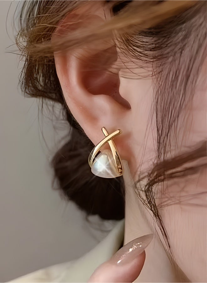 aeen Women's Metallic Cross Pearl Earrings – Elegant Light Luxury Design, Fashionable Statement Jewelry for Daily & Party Wear - Image 3