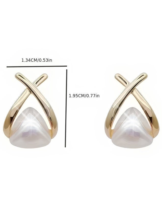 aeen Women's Metallic Cross Pearl Earrings – Elegant Light Luxury Design, Fashionable Statement Jewelry for Daily & Party Wear - Image 5
