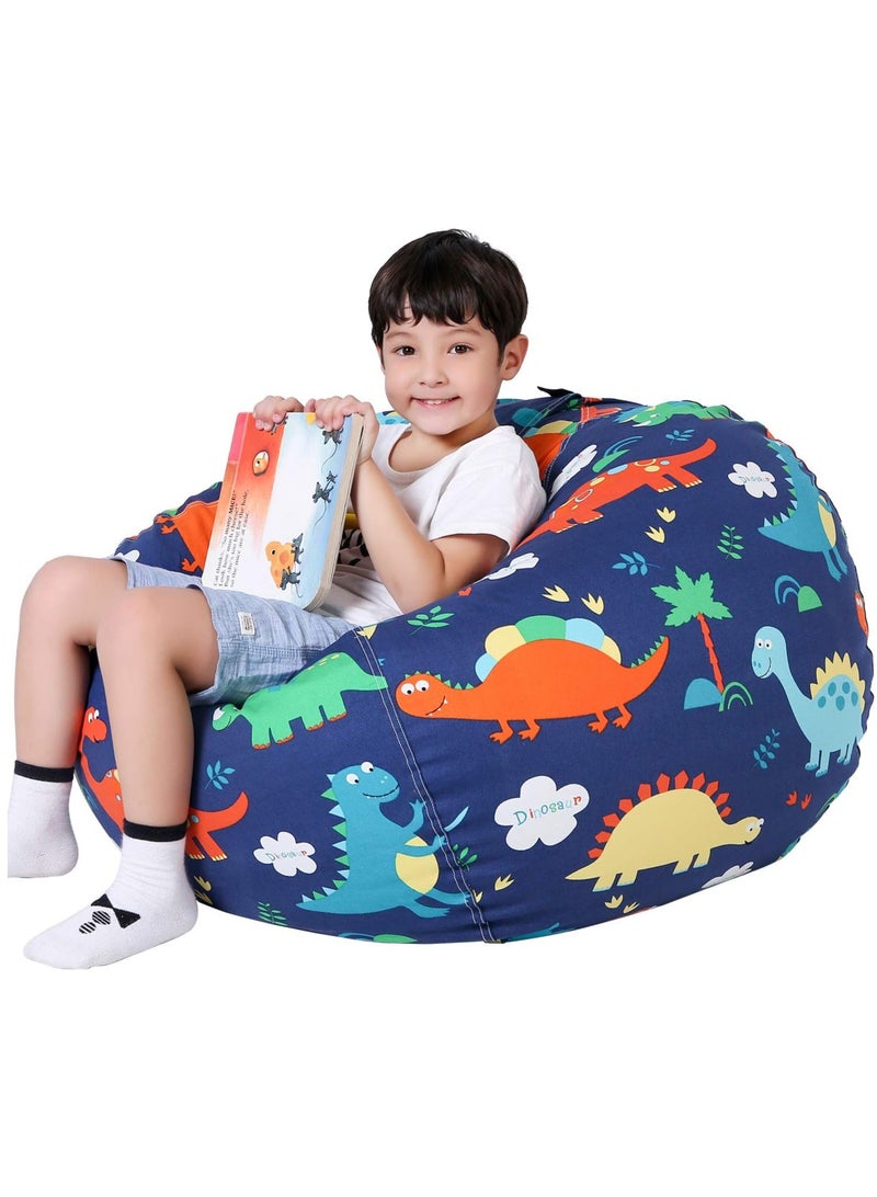 Arabest Dinosaur Stuffed Animal Storage Bean Bag Chair Cover - Premium Canvas Organizer with YKK Zipper Holds 60+ Plush Toys, Washable Kids Room Decor (No Filling, Large) - Image 1