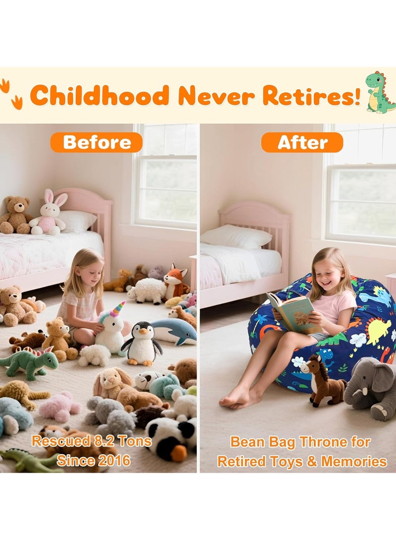 Arabest Dinosaur Stuffed Animal Storage Bean Bag Chair Cover - Premium Canvas Organizer with YKK Zipper Holds 60+ Plush Toys, Washable Kids Room Decor (No Filling, Large) - Image 2