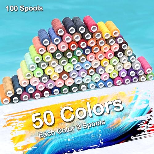 Aakriti 100 Spools Multi-Colour All Purpose Sewing Thread (50 Colours x 2, 150 Meters Per Spool) for Hand Stitching, Machine, Quilting and Crafts - Image 3