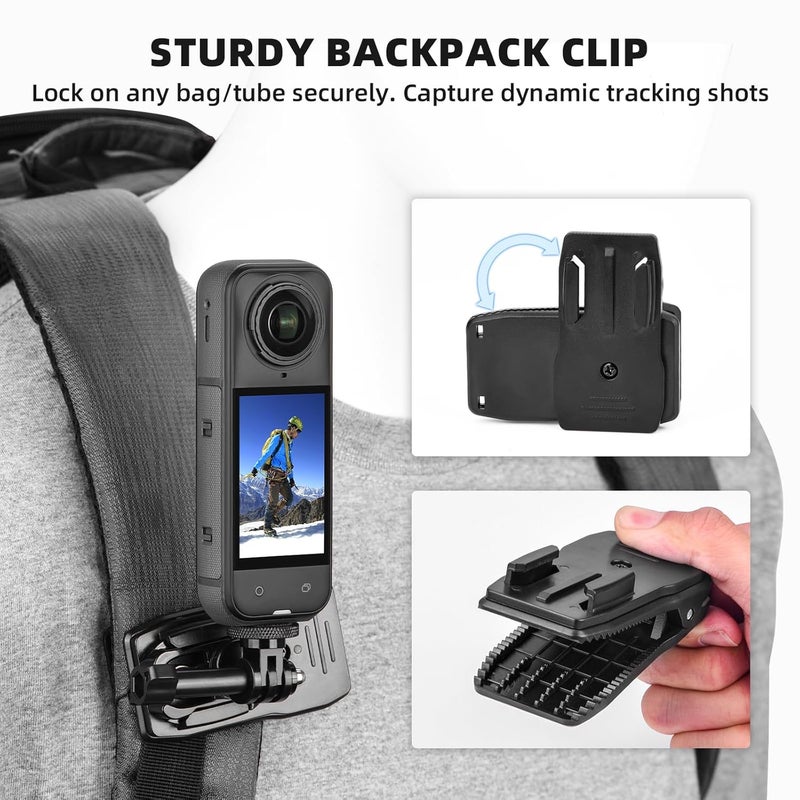 BRDRC Accessories Kit for Insta 360 X5 X4, Chest Mount Head Strap Harness Backpack Clip Holder Wrist Strap, 360°Rotating Adapter + Quick Release for Insta360 One X5 X4 X3 X2 X Camera Accessory Bundle - Image 5