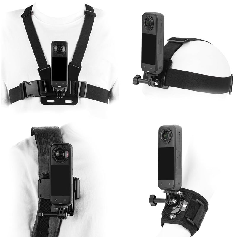 BRDRC Accessories Kit for Insta 360 X5 X4, Chest Mount Head Strap Harness Backpack Clip Holder Wrist Strap, 360°Rotating Adapter + Quick Release for Insta360 One X5 X4 X3 X2 X Camera Accessory Bundle - Image 1