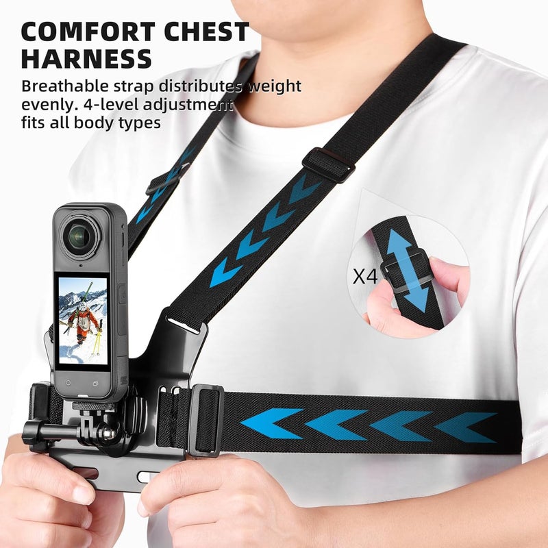 BRDRC Accessories Kit for Insta 360 X5 X4, Chest Mount Head Strap Harness Backpack Clip Holder Wrist Strap, 360°Rotating Adapter + Quick Release for Insta360 One X5 X4 X3 X2 X Camera Accessory Bundle - Image 3