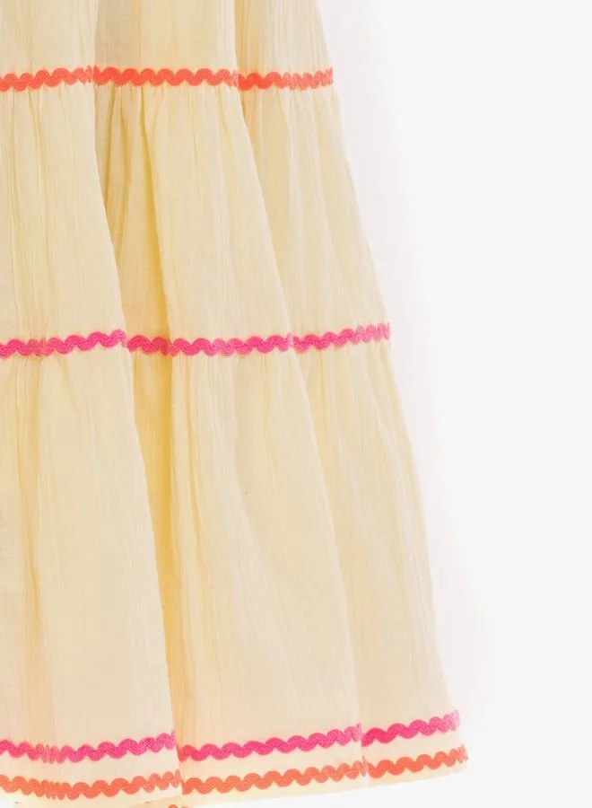 ستايلي Strappy Contrast Embroidered Tiered Dress