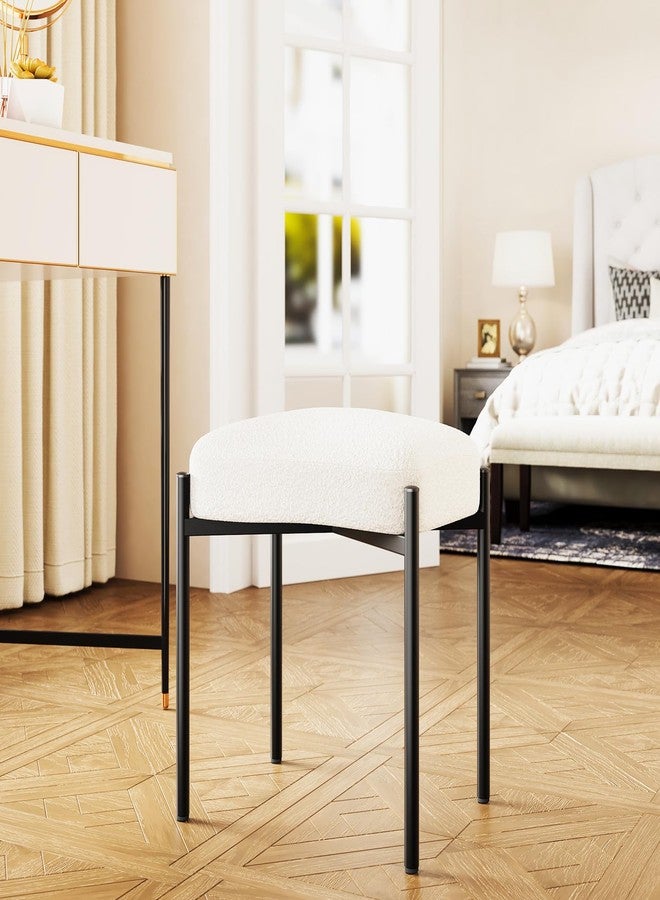 YMYNY Vanity Stool, Footrest, Square Ottoman Bench with Metal Legs, Makeup Dressing Stool for Vanity, Living Room, Bedroom, Entryway 14.57" D×11.42" W×18.11" H White UHBD034W - Image 2