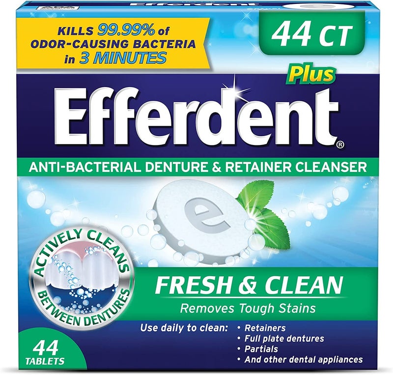 Efferdent Retainer Cleaning Tablets, Denture Cleaning Tablets for Dental Appliances, Minty Fresh & Clean, 44 Count (Pack of 5) - Image 1