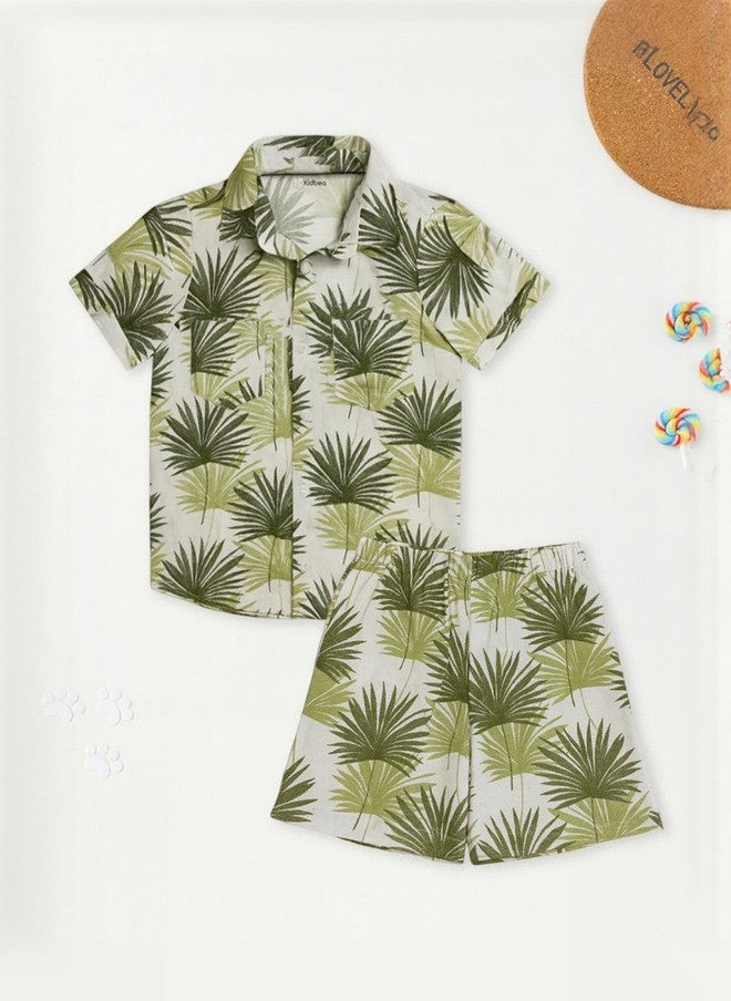 Kidbea طقم قميص وشورتات من قطن نقي للأولاد من كيدبيا بتصميم استوائي - Image 1