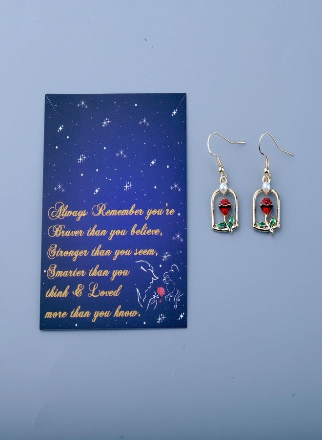 PLITI Princess Gift Princess Fans Gift Always Remember You’re Braver Than You Believe Rose Earrings For Women (remember rose earringsG) - Image 3