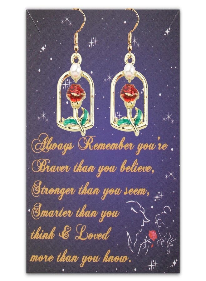 PLITI Princess Gift Princess Fans Gift Always Remember You’re Braver Than You Believe Rose Earrings For Women (remember rose earringsG) - Image 1