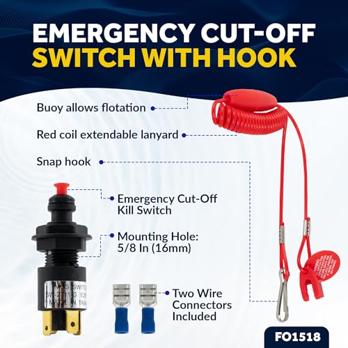 Five Oceans Marine Universal Emergency Cut-Off Switch, Kill Switch for Boat, Engine Shut-Off Switch 12VDC, Coil Extendable Lanyard, Snap Hook and Red Buoy, for Jet Ski, ATVs - FO1518 - Image 3