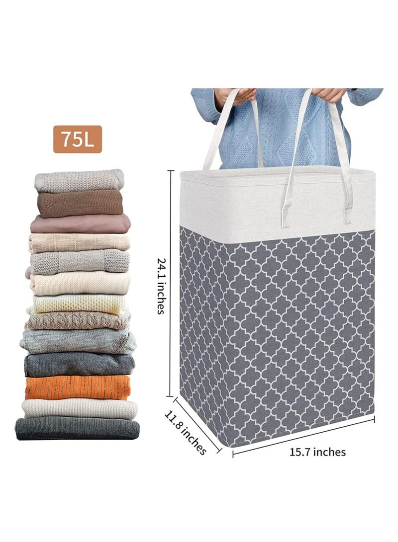 راكسوم سلة غسيل، سلال غسيل كبيرة قابلة للطي بسعة 75 لترًا مع مقابض سهلة الحمل، سلة ملابس مستقلة مقاومة للماء، سلة تخزين للألعاب، منظم ملابس (1) - Image 2