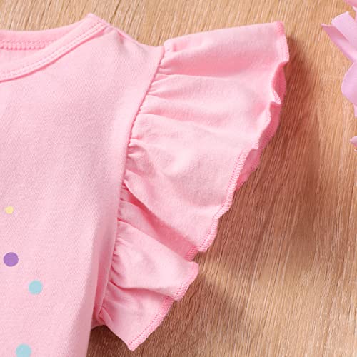RETSUGO Toddler Girls 2pc Skirt Set Summer Birthday Outfit Kids Ruffle Unicorn Shirt Rainbow Tulle Skirts Tutu Dress Pink 3-4 Years,4t - Image 5