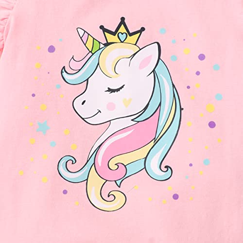 RETSUGO Toddler Girls 2pc Skirt Set Summer Birthday Outfit Kids Ruffle Unicorn Shirt Rainbow Tulle Skirts Tutu Dress Pink 3-4 Years,4t - Image 4