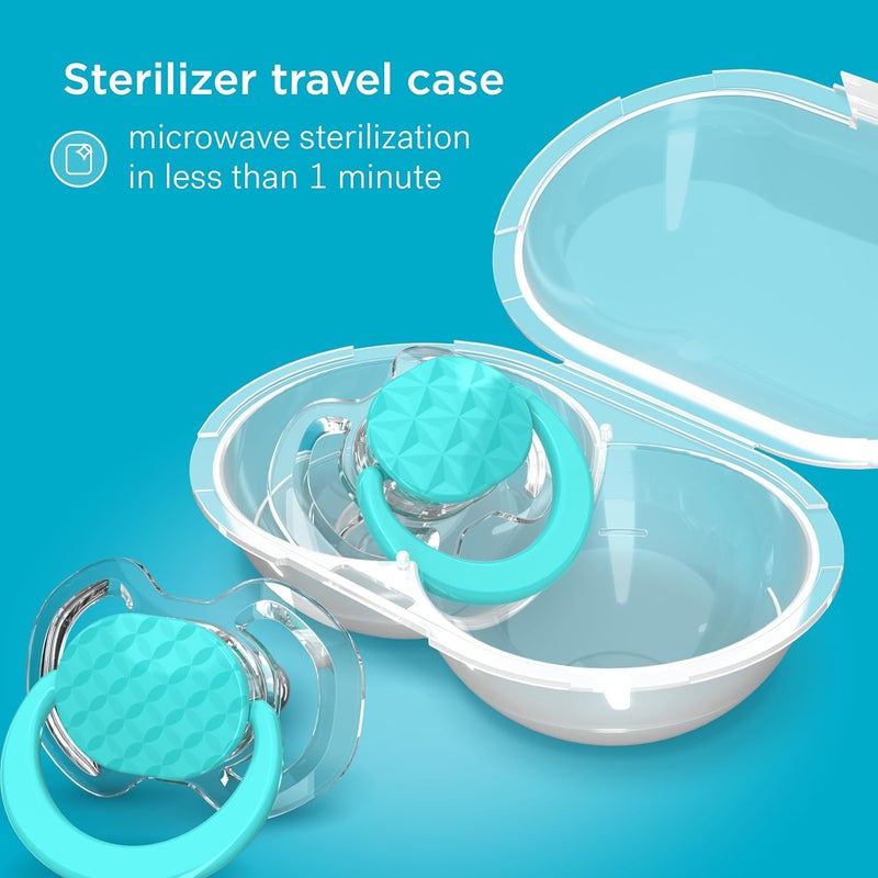 Smilo Baby Pacifier  2 Pack of Slimline Pacifiers for Babies with Sterilization Box  Stage 1 for Babies 03 Months  100 Silicone Newborn Pacifiers BPA Free  Aqua Blue - Image 5