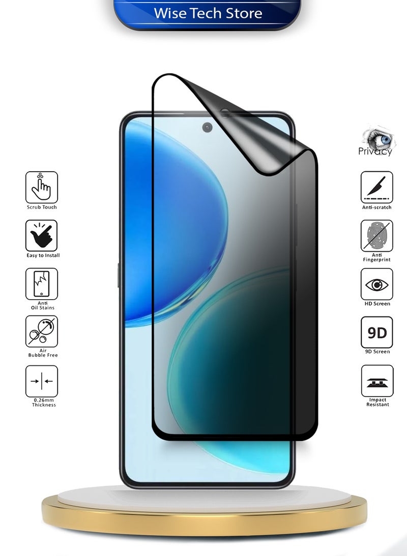 دبليو تيك هواوي هونر X8d 4G 2025 واقي شاشة فاخر من السيراميك النانوي مع خصوصية كاملة ولصق كامل وغطاء كامل ومطفي ومرن (MSCNMP) - شفاف/أسود - Image 2