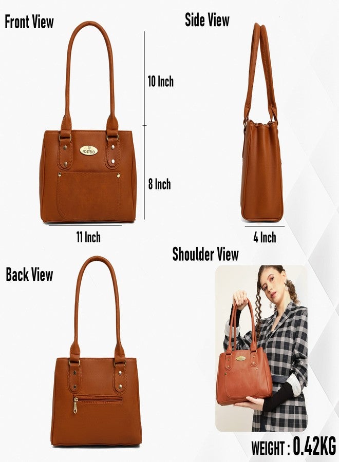 Fostelo Women's River Satchel Tote Handbag for Women | Tote Bag for Work | Ladies Purse | Stylish Shoulder Bag | Gift For Women | Tan - Image 3