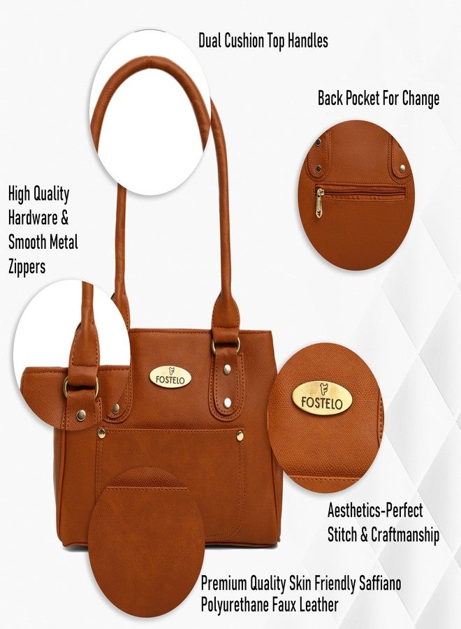 Fostelo Women's River Satchel Tote Handbag for Women | Tote Bag for Work | Ladies Purse | Stylish Shoulder Bag | Gift For Women | Tan - Image 2