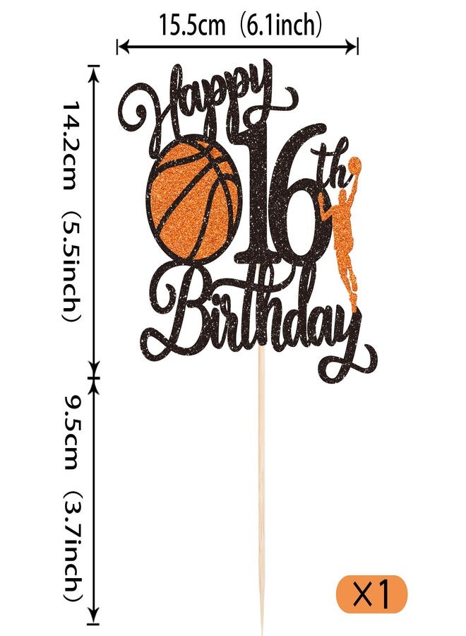 Rsstarxi 1 Pack Happy 16th Birthday Cake Topper Black Glitter Basketball Sports Cake Pick Cheers to 16 Years Cake Decorations for Basketball Theme Birthday Party Supplies - Image 2