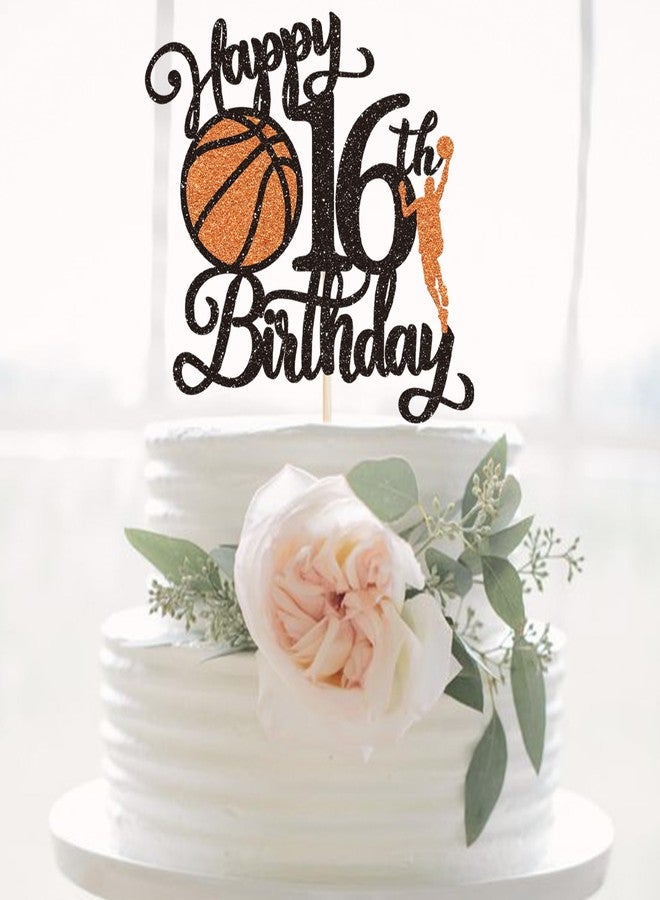 Rsstarxi 1 Pack Happy 16th Birthday Cake Topper Black Glitter Basketball Sports Cake Pick Cheers to 16 Years Cake Decorations for Basketball Theme Birthday Party Supplies - Image 5