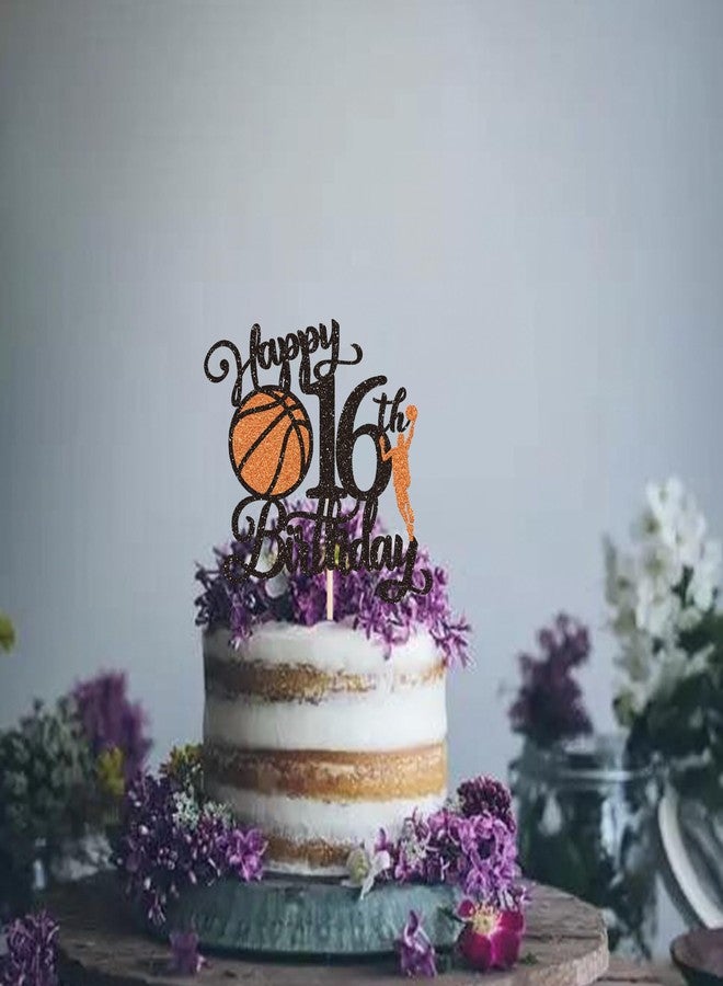 Rsstarxi 1 Pack Happy 16th Birthday Cake Topper Black Glitter Basketball Sports Cake Pick Cheers to 16 Years Cake Decorations for Basketball Theme Birthday Party Supplies - Image 4