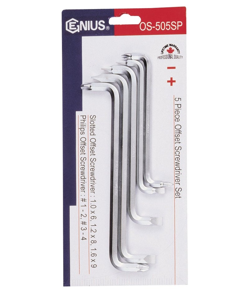 Genius Tools 5PC Slotted Phillips Offset Screwdriver Set OS505SP