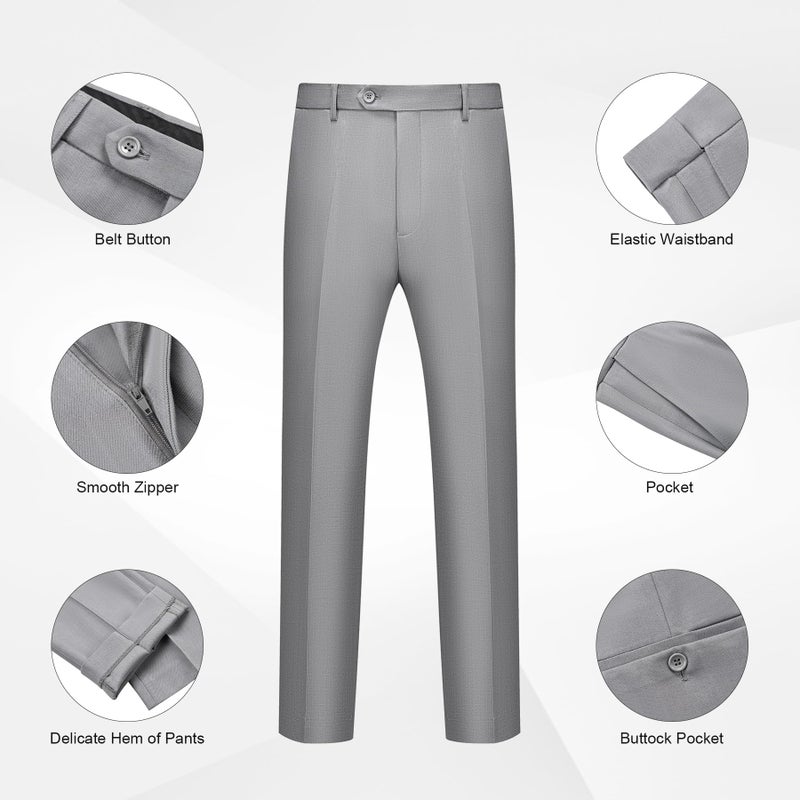 WULFUL Men's 2 Piece Slim Fit Suit Set One Button Blazer Jacket Pants Tuxedo Set for Party, Wedding and Business Light Gray - Image 5