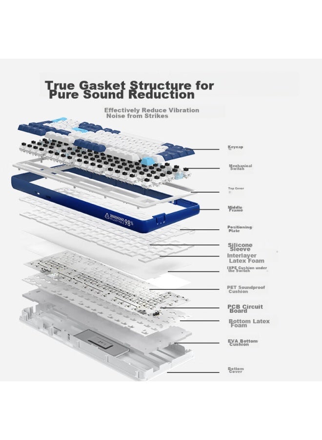 Daryo Dareu A98 Professional Edition 98-key Layout Wired/wireless/bluetooth Tri-mode Gaming Mechanical Keyboard, Triangle Action Sky Switch V3 - White Blue Side Carving - Image 5