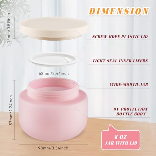 USRommaner 4 Pack 8 OZ Plastic Jars Round Cosmetic Container with Lids,Wide Mouth Soft Slime Jars for Lotion,Hand Cream,Ointments,Makeup,Body Butter,Rhinestone,Samples Pot Travel Make Up Storage (Pink) - Image 3