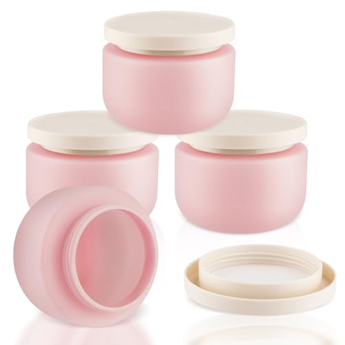 USRommaner 4 Pack 8 OZ Plastic Jars Round Cosmetic Container with Lids,Wide Mouth Soft Slime Jars for Lotion,Hand Cream,Ointments,Makeup,Body Butter,Rhinestone,Samples Pot Travel Make Up Storage (Pink) - Image 1