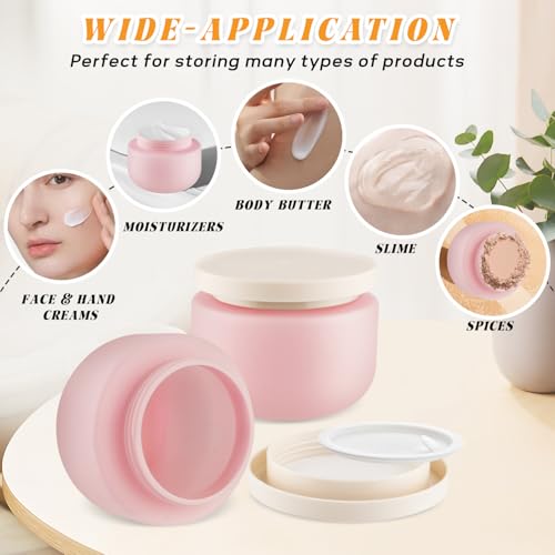 USRommaner 4 Pack 8 OZ Plastic Jars Round Cosmetic Container with Lids,Wide Mouth Soft Slime Jars for Lotion,Hand Cream,Ointments,Makeup,Body Butter,Rhinestone,Samples Pot Travel Make Up Storage (Pink) - Image 4