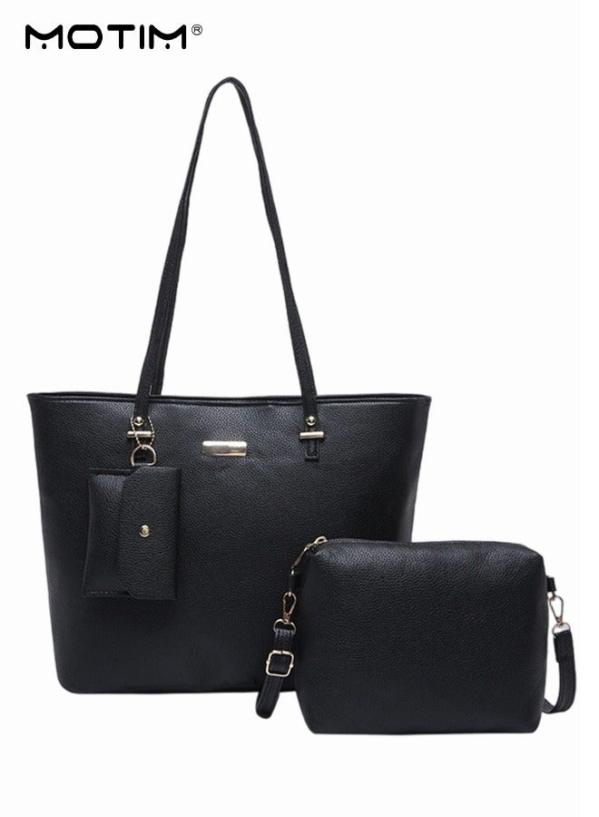 Motim 3 Pcs/Set Women Laptop Bag, Women's Shoulder Tote Bag Leather Handbag, Waterproof Computer Bag, Large Capacity Business Messenger Bag Fashionable Shoulder Bag for Travel Office Work  - Image 2