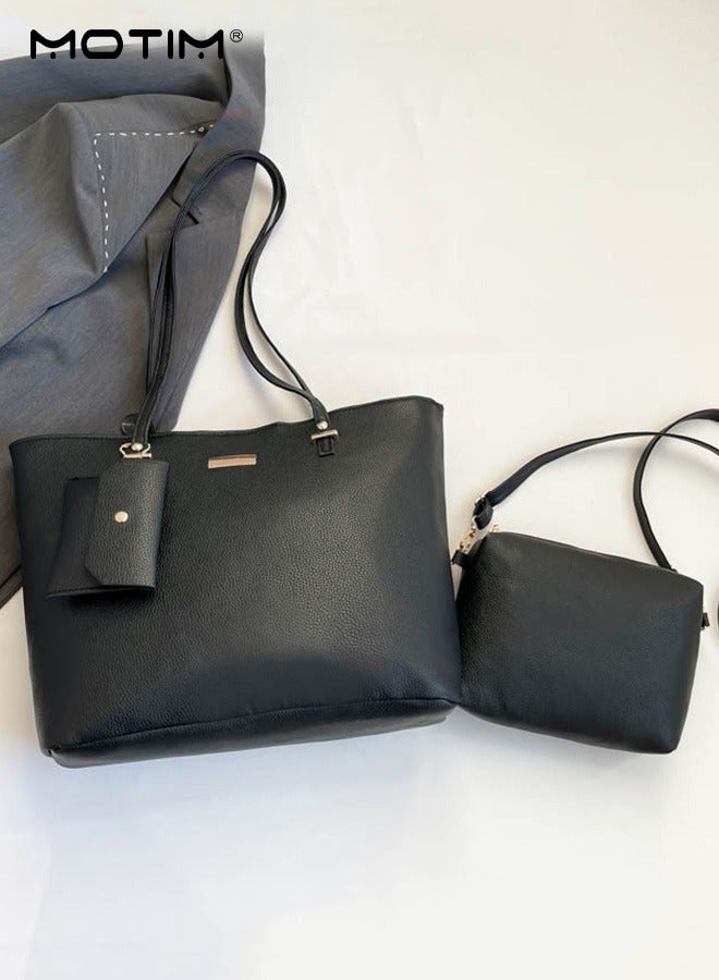 Motim 3 Pcs/Set Women Laptop Bag, Women's Shoulder Tote Bag Leather Handbag, Waterproof Computer Bag, Large Capacity Business Messenger Bag Fashionable Shoulder Bag for Travel Office Work  - Image 4