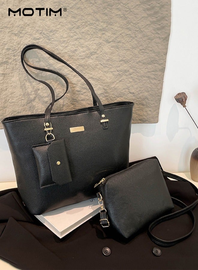 Motim 3 Pcs/Set Women Laptop Bag, Women's Shoulder Tote Bag Leather Handbag, Waterproof Computer Bag, Large Capacity Business Messenger Bag Fashionable Shoulder Bag for Travel Office Work  - Image 1