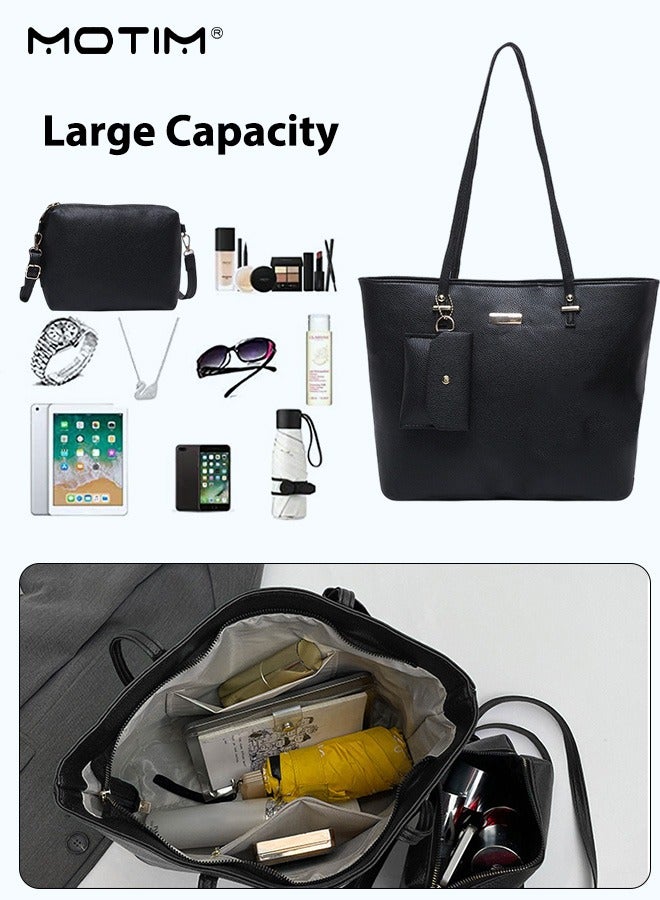 Motim 3 Pcs/Set Women Laptop Bag, Women's Shoulder Tote Bag Leather Handbag, Waterproof Computer Bag, Large Capacity Business Messenger Bag Fashionable Shoulder Bag for Travel Office Work  - Image 3