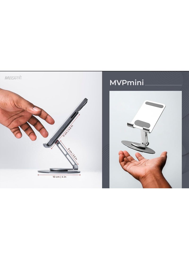 MegaStro® Adjustable Aluminum Tablet Stand – 360° Rotatable, Foldable Holder for iPad, Samsung & 4.7”–13” Tablets – Heavy Duty, Anti-Slip Base, Desktop Stand for Home & Office Use (Silver)