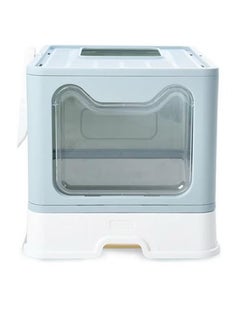 Two-Way Foldable Drawer Type Cat Litter Box Blue 51x41x38cm