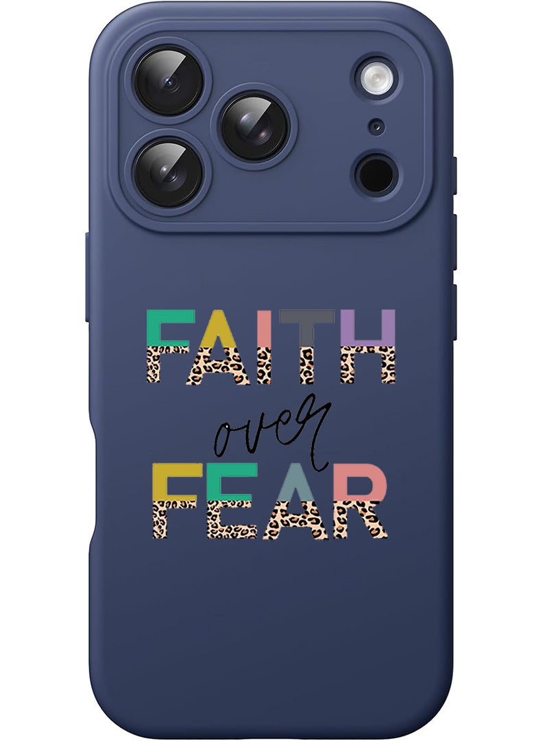 Theodor Protective Slim Fit Case Liquid Silicone Cover with Full Body Protection Anti-Scratch Shockproof Case For Apple iPhone 17 Pro (Blue) Faith over fear - Image 1