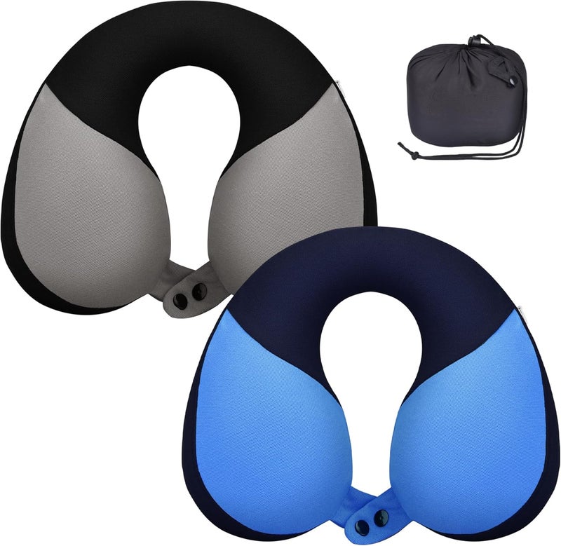 COOLBEBE Kids Travel Neck Pillow, Softly Headrest Travel Pillow for Car & Airplane, Traveling Gifts for Toddler & Children (Black & Blue) - Image 1