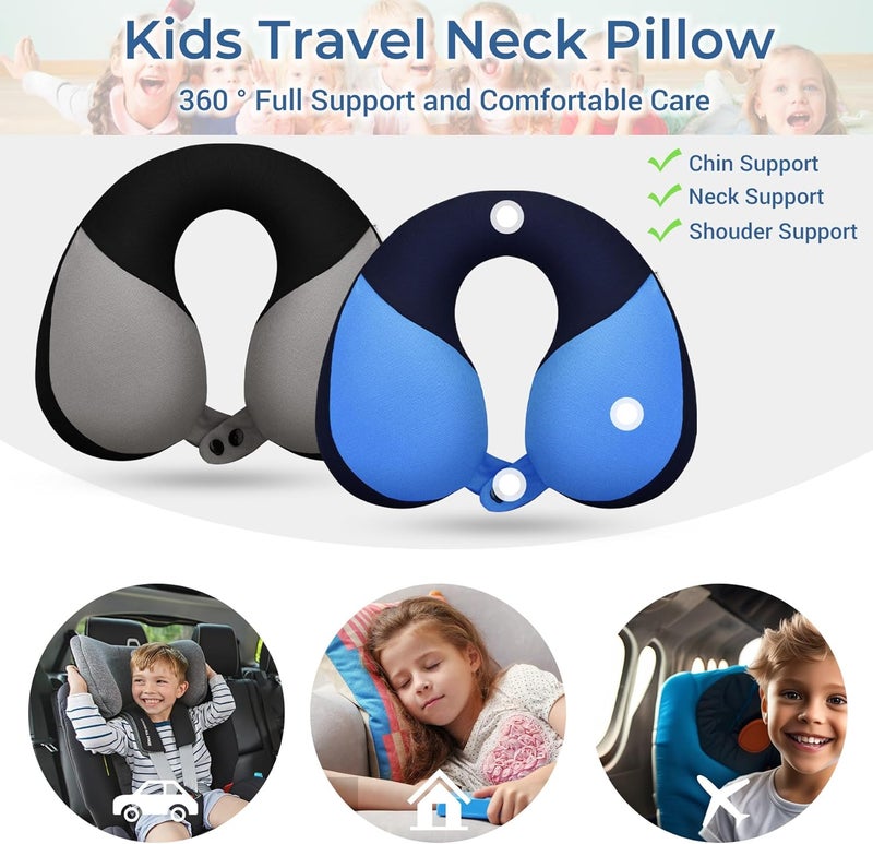 COOLBEBE Kids Travel Neck Pillow, Softly Headrest Travel Pillow for Car & Airplane, Traveling Gifts for Toddler & Children (Black & Blue) - Image 2