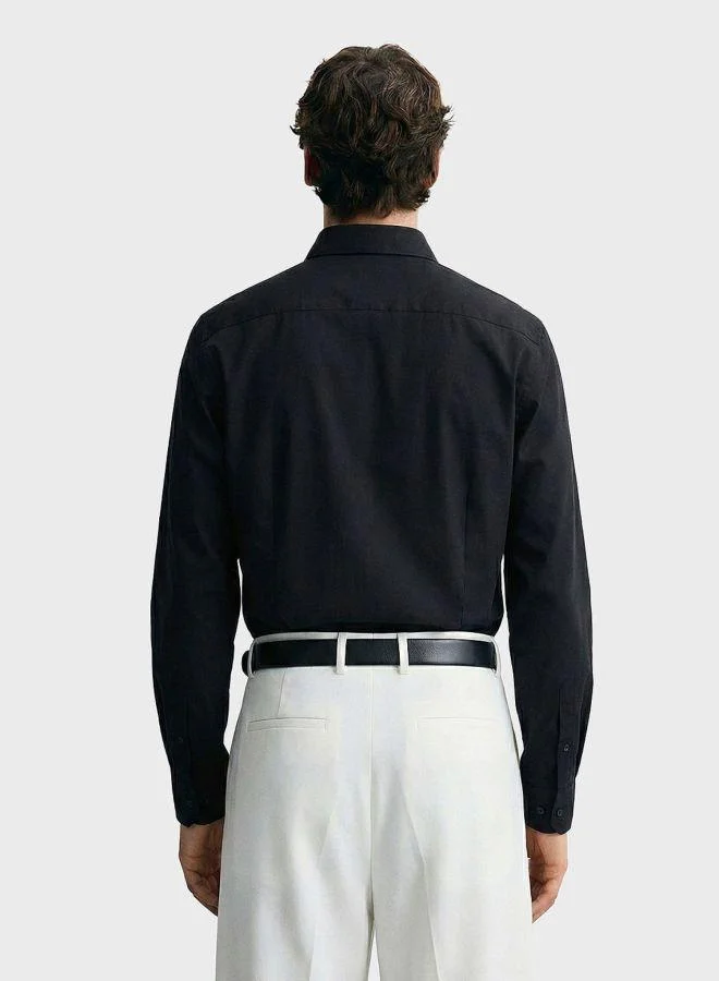 The Indian Garage Co Men Slim Fit Solid Round Neck Full Sleeves Shirt