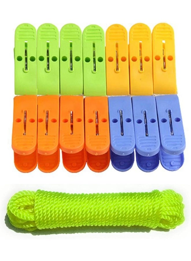Biella 15Pcs Plastic Clip With Rope Laundry Clothes Pins Clips With 10 Meter Rope - Image 1