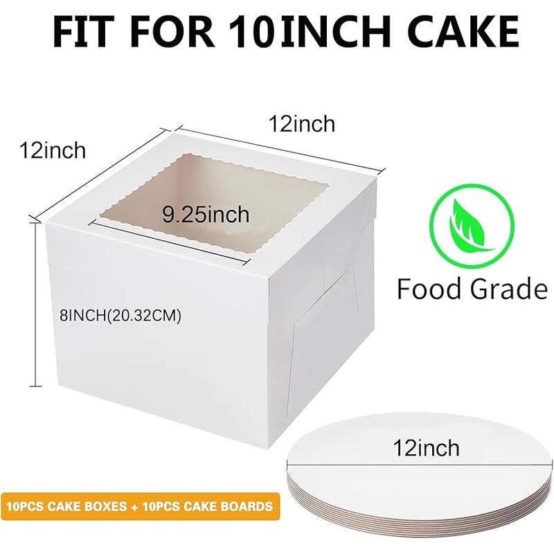 Packpal 20Pack 12 Inch Cake Boxes With Cake Boards (10 boxes & 10 boards), 12X12X8 Inch White Bakery Boxes With Windown For Chocolates, Cajas Pasteles, Cookie, Pastries,Pie, Easter Gift Cakes - Image 4