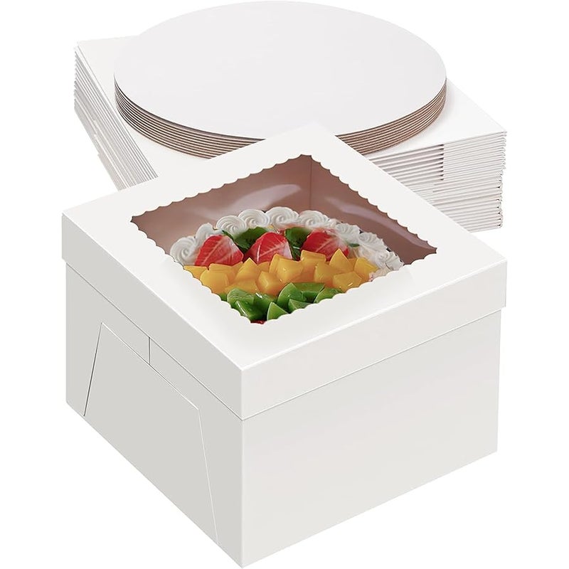 Packpal 20Pack 12 Inch Cake Boxes With Cake Boards (10 boxes & 10 boards), 12X12X8 Inch White Bakery Boxes With Windown For Chocolates, Cajas Pasteles, Cookie, Pastries,Pie, Easter Gift Cakes - Image 1