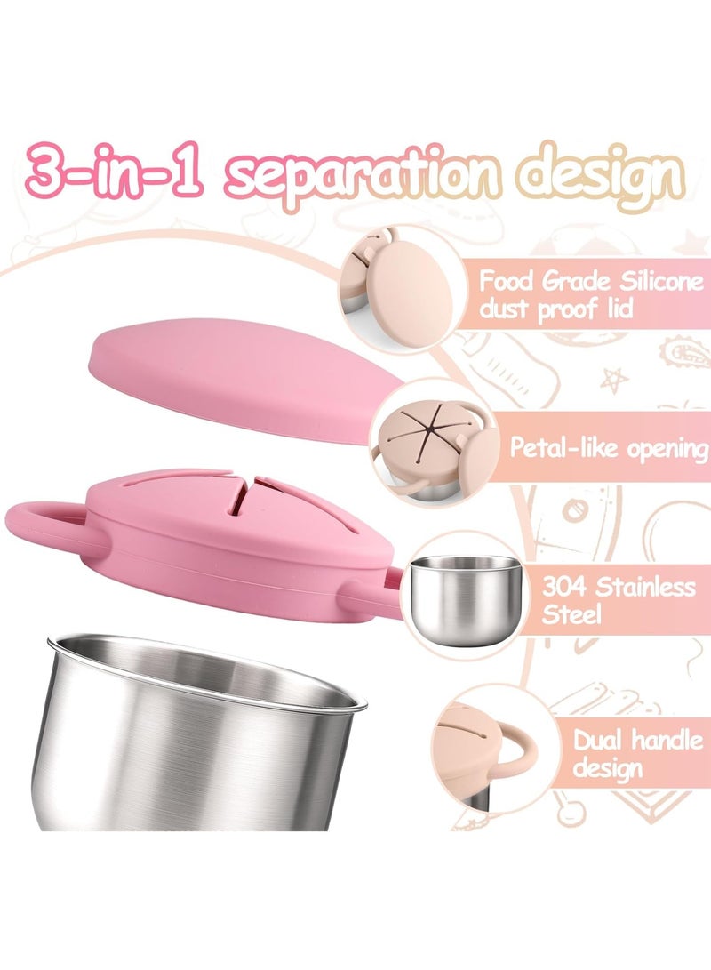 Stainless Steel Snack Containers ，for Toddlers with Spill-Proof Silicone Lids ， Handles - 3-in-1 Baby Snack Cups, No-Spill Toddler Snack Box, Perfect for On-the-Go Healthy Eating（2 Pack） - Image 3