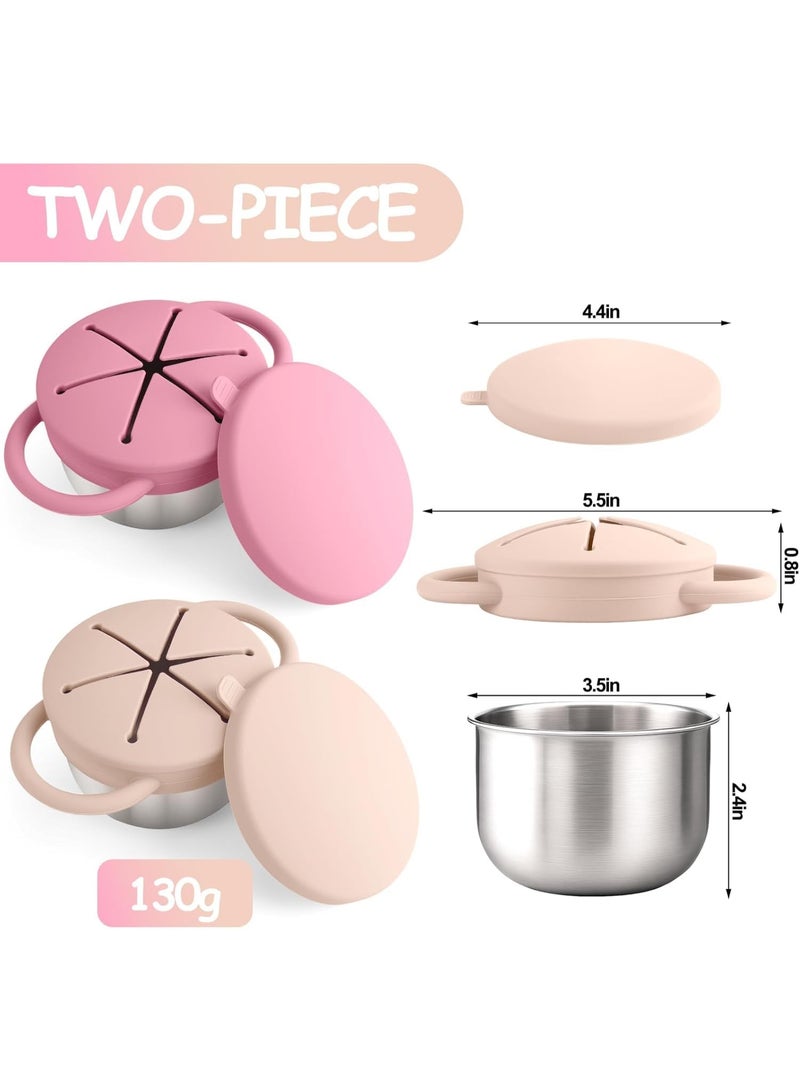 Stainless Steel Snack Containers ，for Toddlers with Spill-Proof Silicone Lids ， Handles - 3-in-1 Baby Snack Cups, No-Spill Toddler Snack Box, Perfect for On-the-Go Healthy Eating（2 Pack） - Image 2